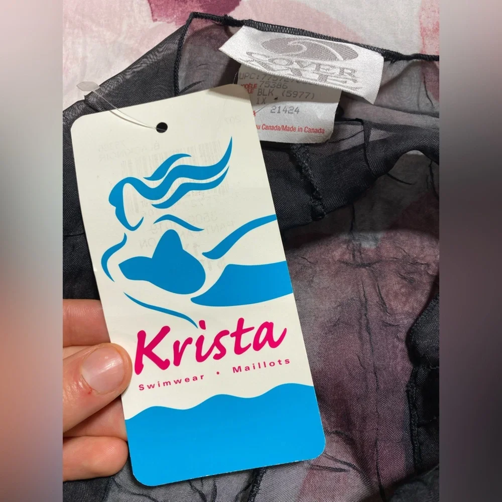 NWT Krista Boho Sheer Front Tie Coverup Beach Pool Swim Suit Black Pants Size 1X - Picture 7 of 7
